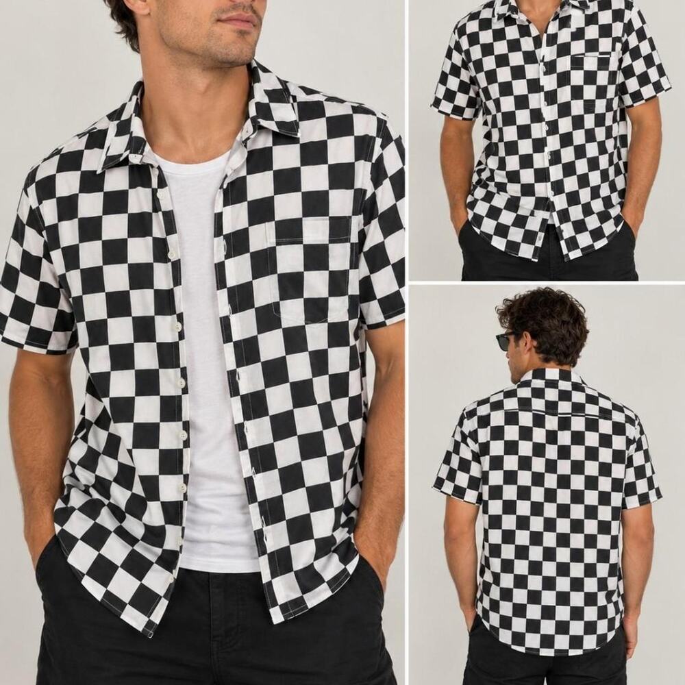 VSTR Black & White Checkered Button-Up Shirt – Size L